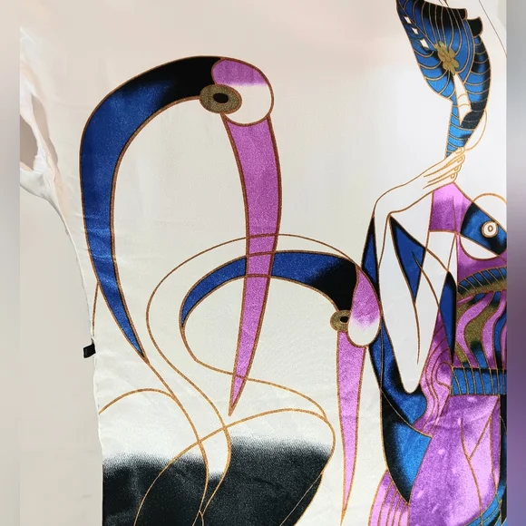 Art Nouveau satin cranes tunic dress. Medium. Ya Ye Er Si. - Picture 8 of 16